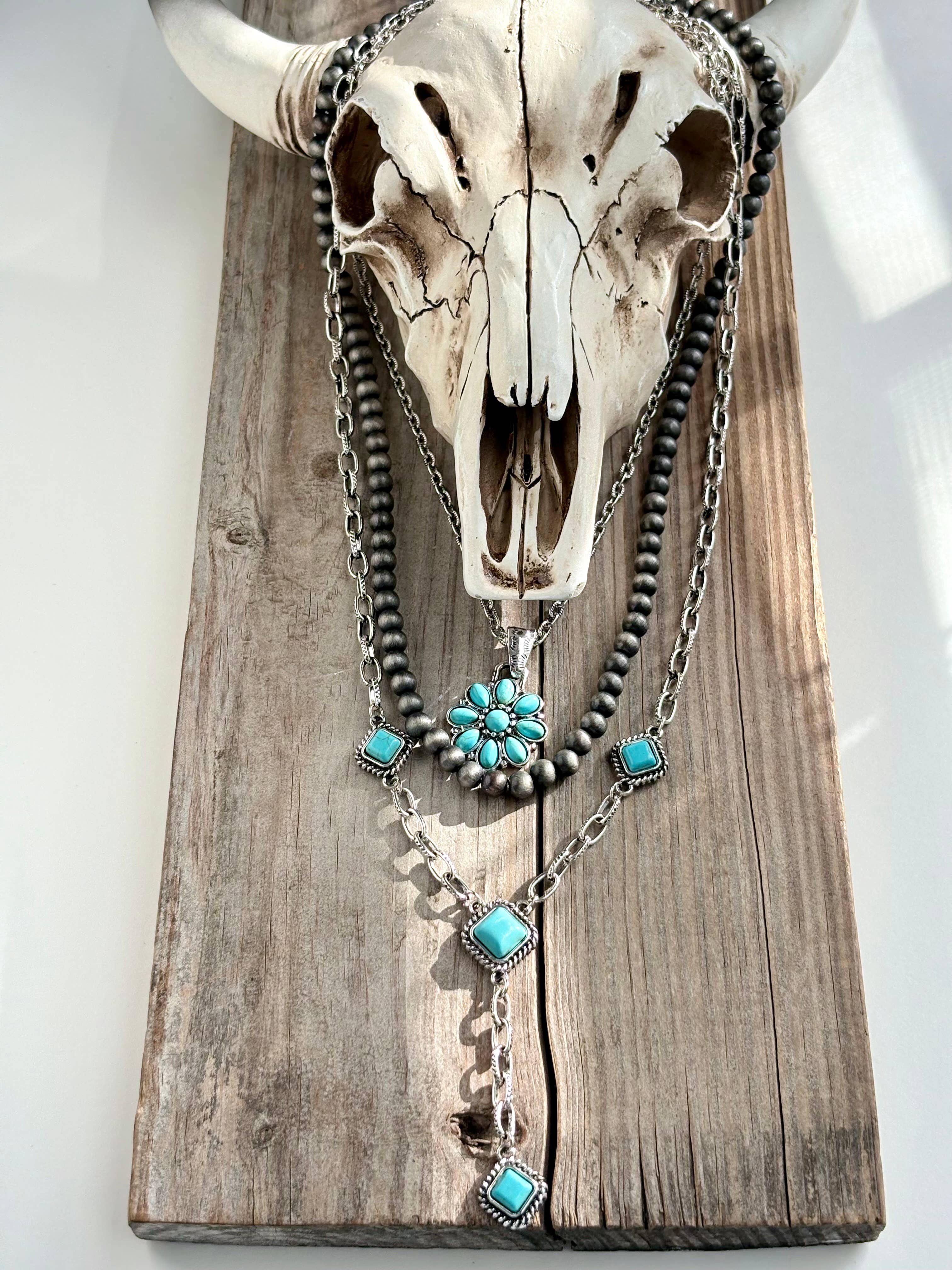 3pc Western Style Pendant & Navajo Pearl Necklace Set