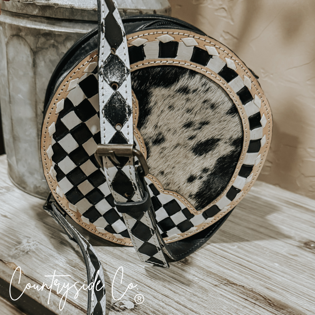 Emery Checkered & Cowhide Canteen Purse