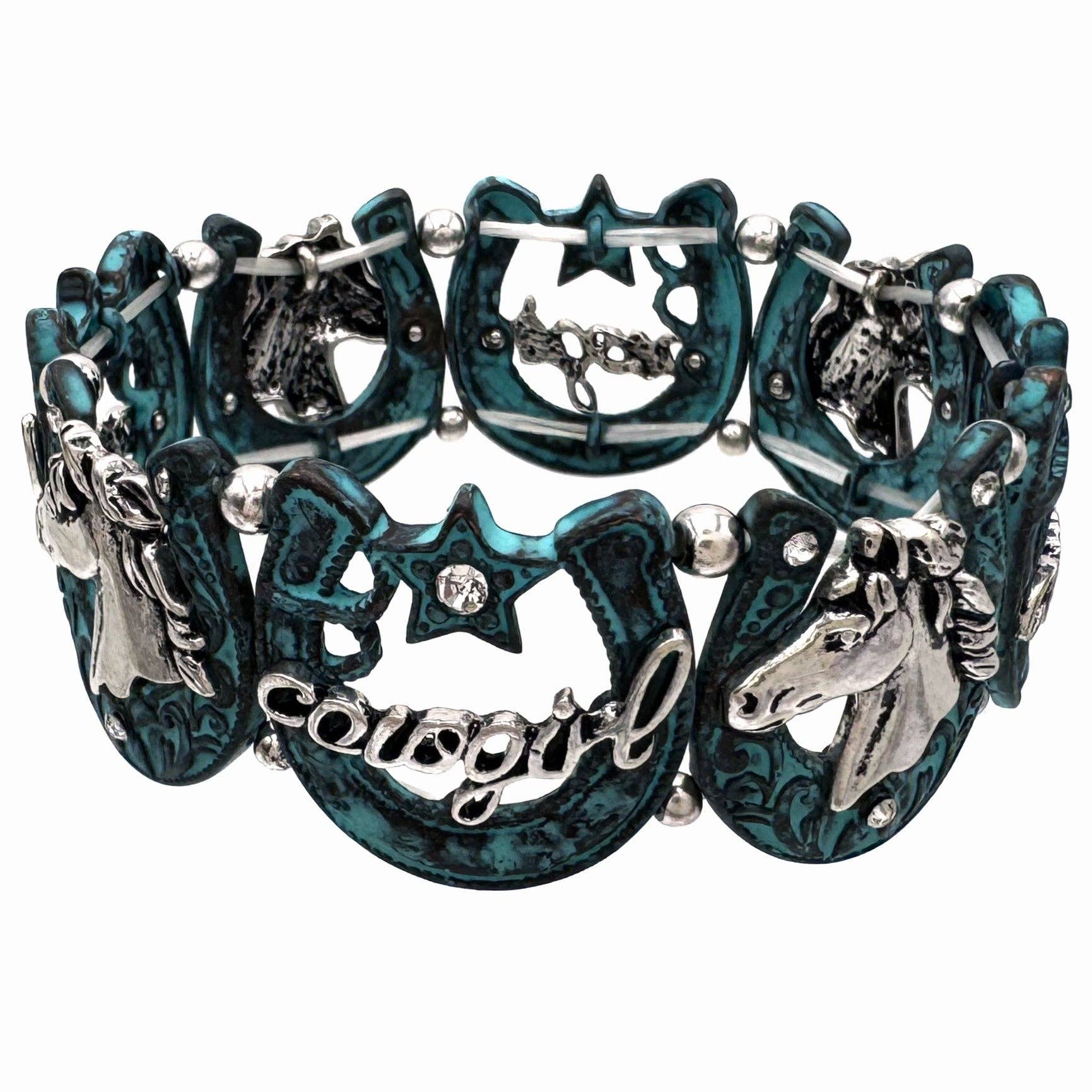 Cowgirl Horse Star Horseshoe Western Stretch Bracelet