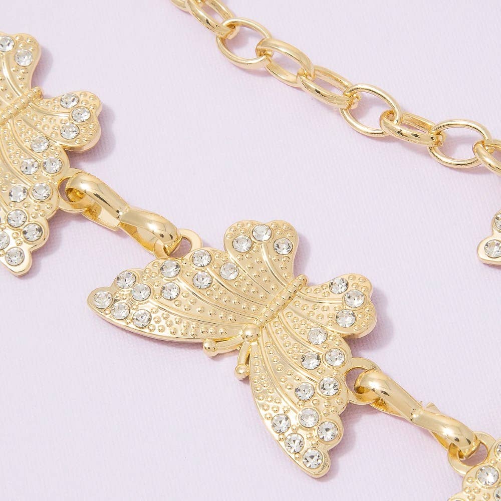 Rhinestone Butterfly Link Chain Belt
