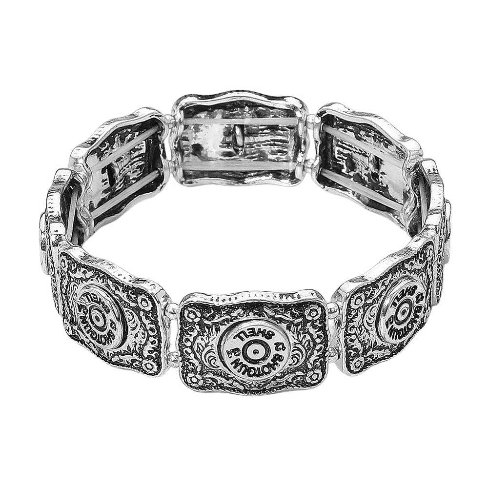 Western Shotgun Shell Embossed Vintage Stretch Bracelet