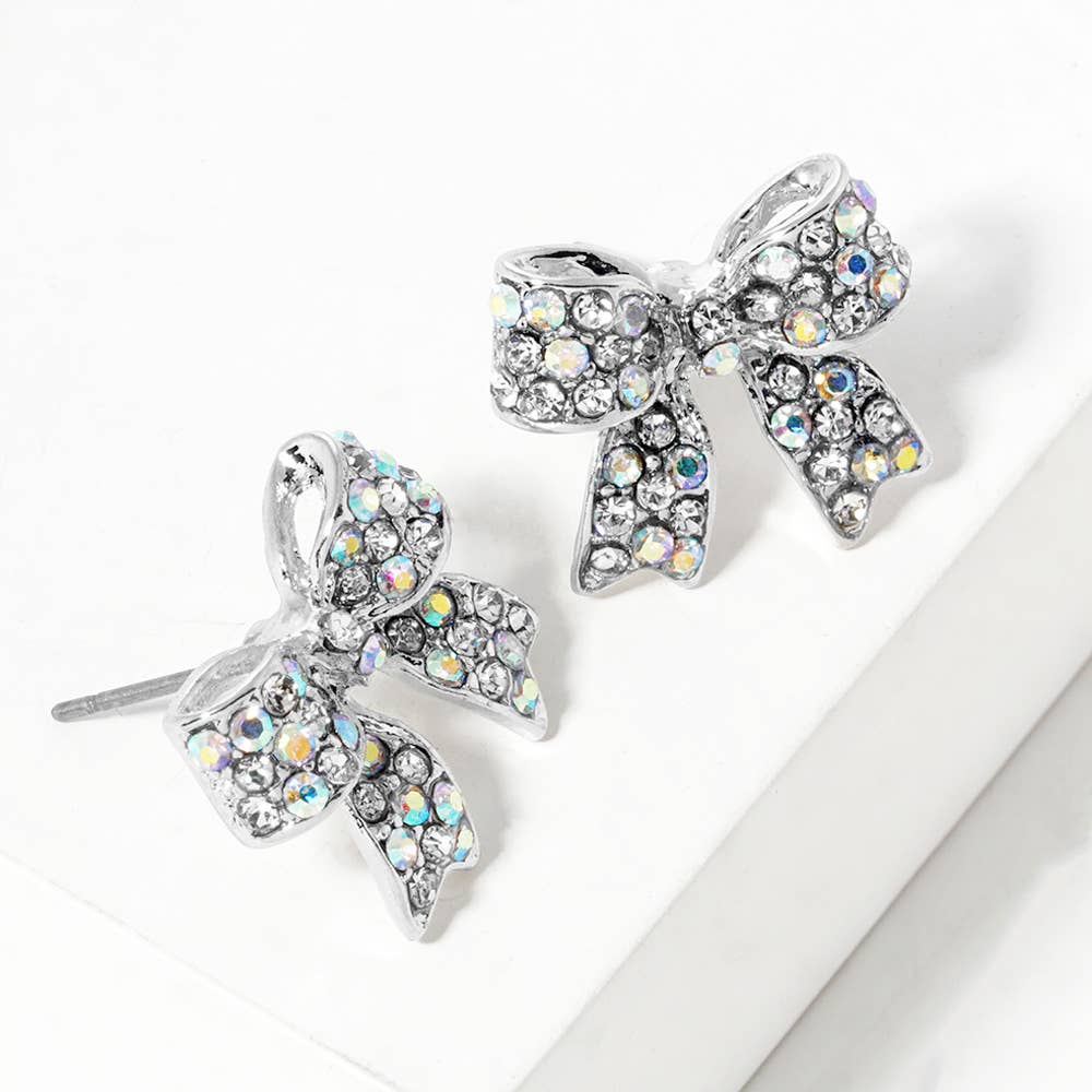 Crystal Rhinestone Pave Bow Stud Earrings