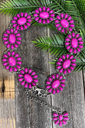 MAGENTA MARBLE PATTERN CONCHO BELT . (32"LONG)