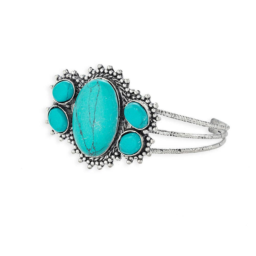 Mystic Winds Turquoise Cluster Bracelet – Southwestern Silver Statement Cuff