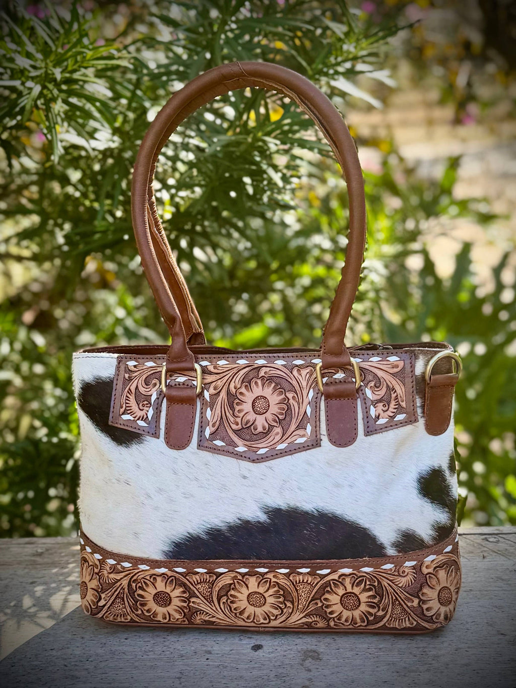 Cowhide Tooled Leather Crossbody Shoulder Bag Western 