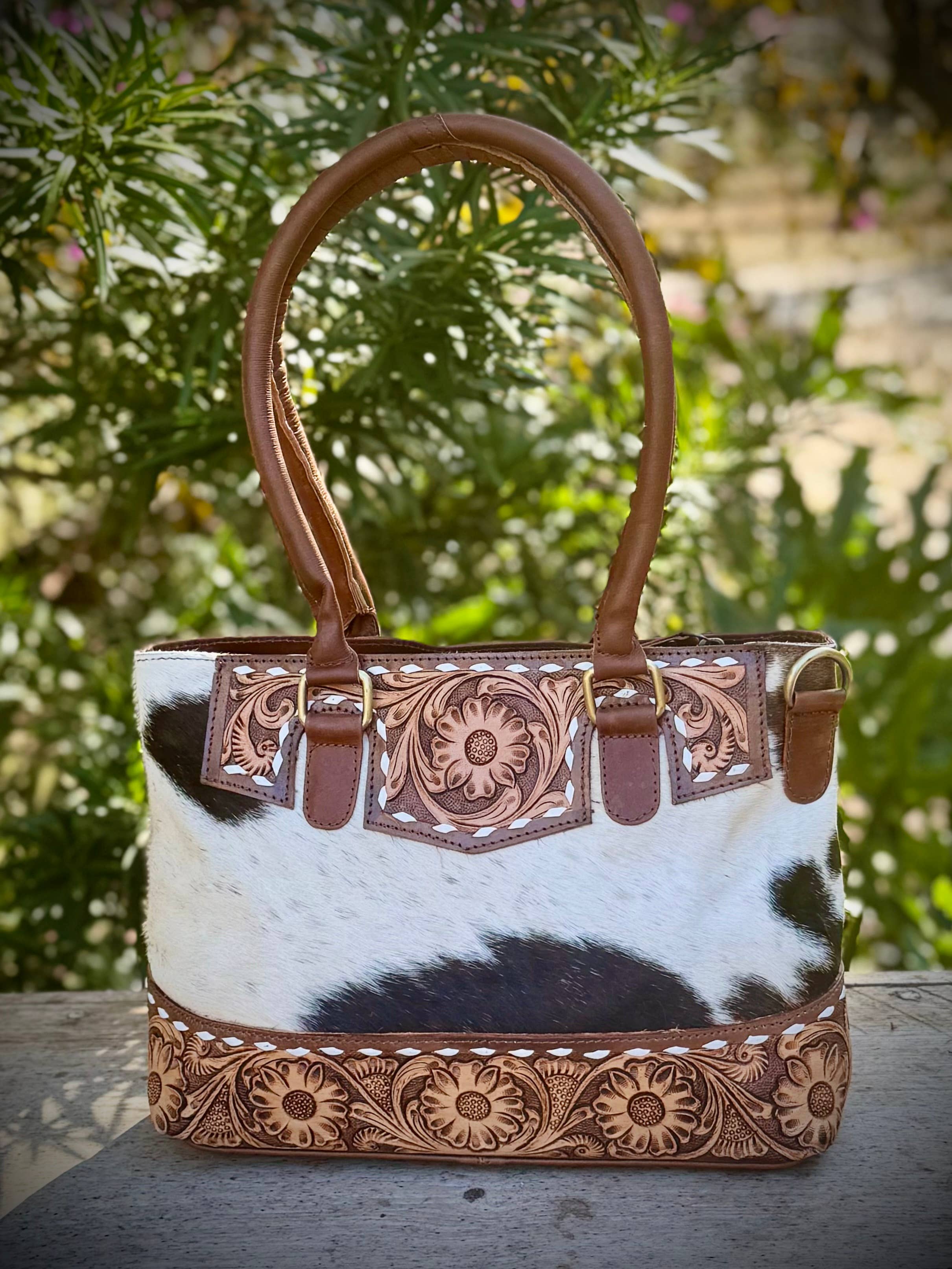 Cowhide Tooled Leather Crossbody Shoulder Bag Western 