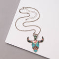 Western Aztek Hand Stone Steerhead Necklace