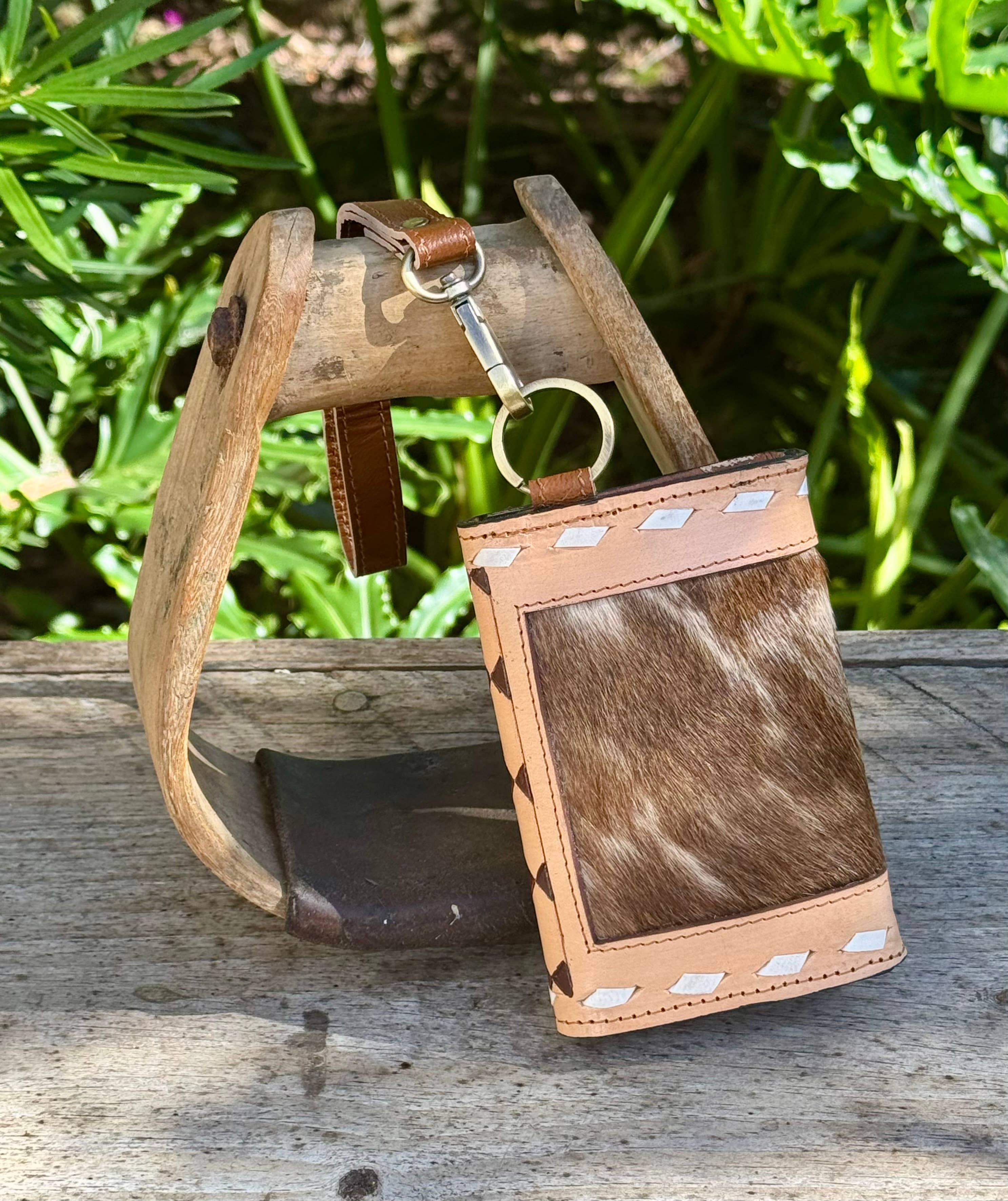 Cowhide Leather Checkered Wallet Wristlet Card Holder 