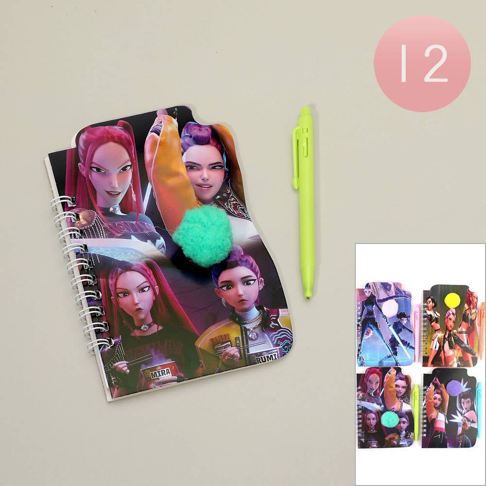 12 SET OF 2 - Kpop Demon Hunters HUNTRIX Pom Notebook Pen Set