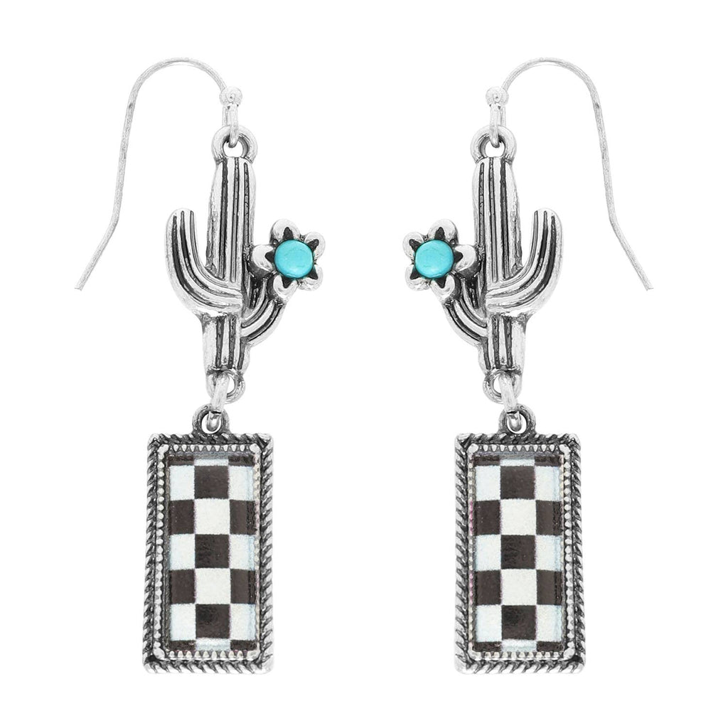 Western Theme Checkerboard Bar Post Earrings
