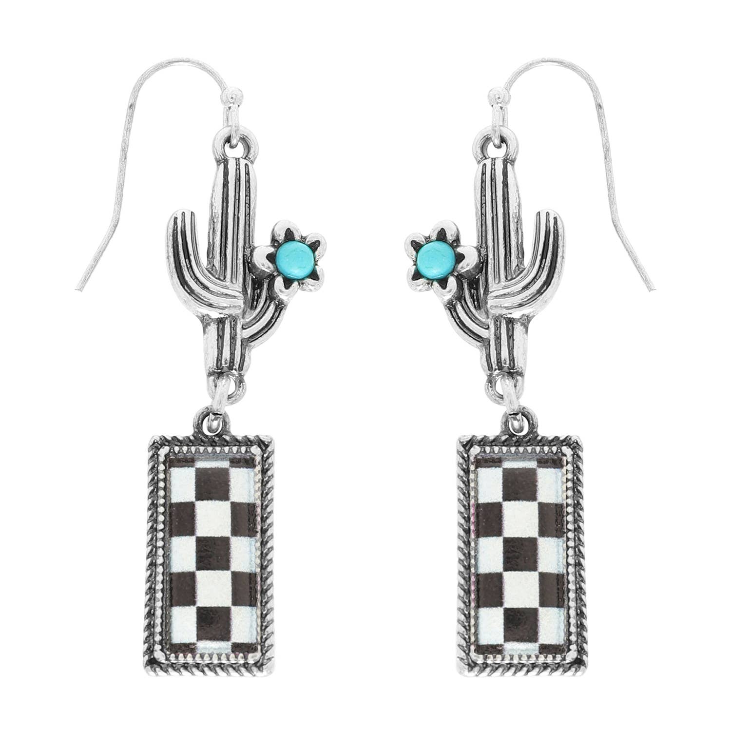 Western Theme Checkerboard Bar Post Earrings