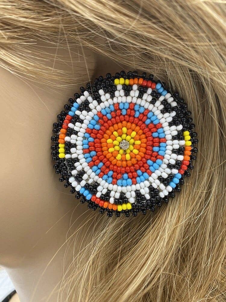 Handmade Native Style Post Earrings - Multi-Color Beaded Round
