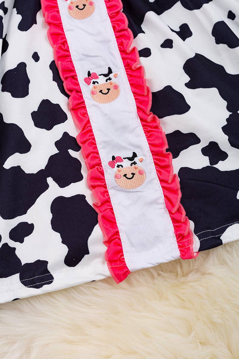 🐮Cow spotted dress with embroidered cows & fuchsia trim🐮
