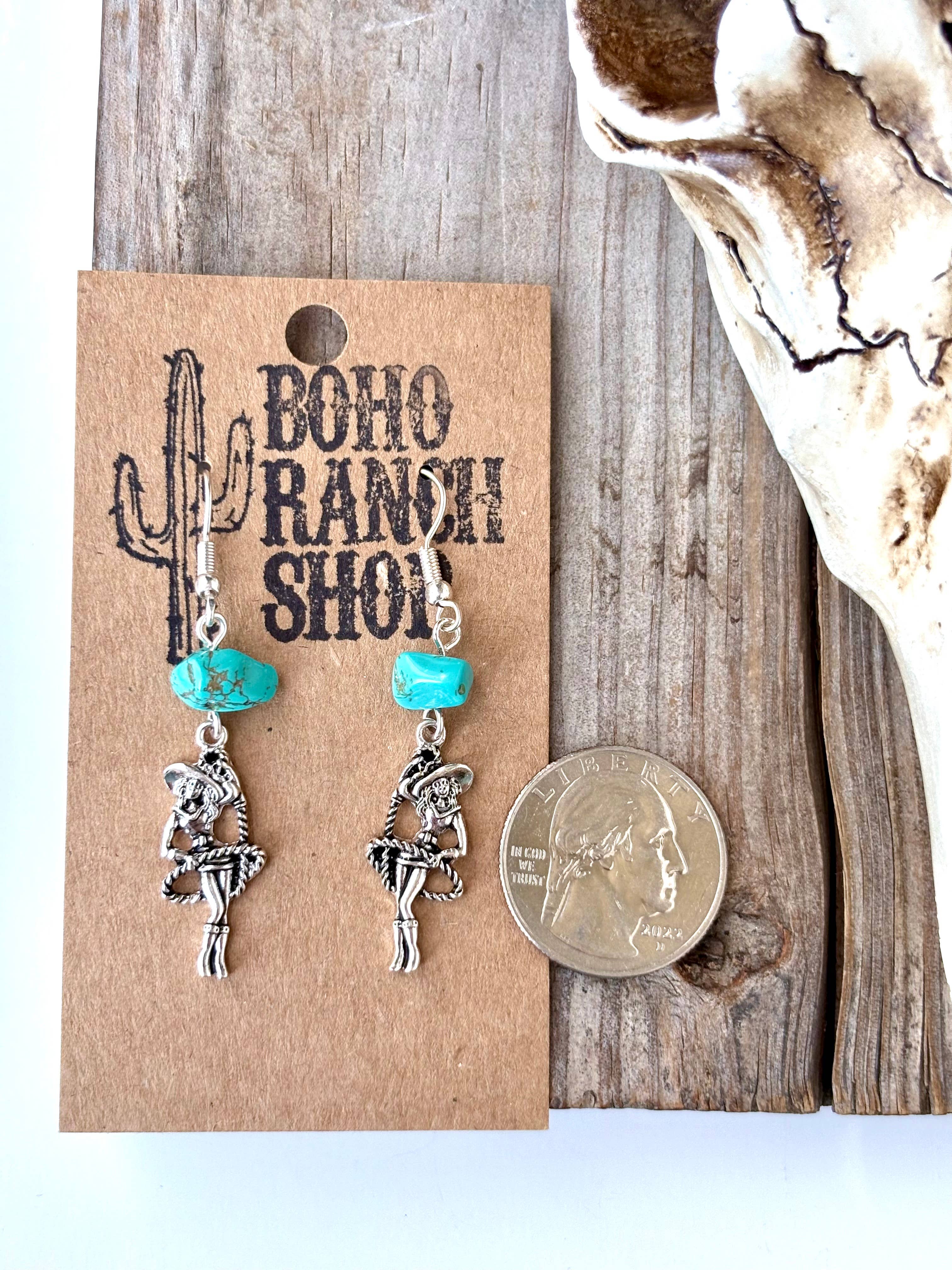 Western Style Turquoise Stone Dangle Earrings