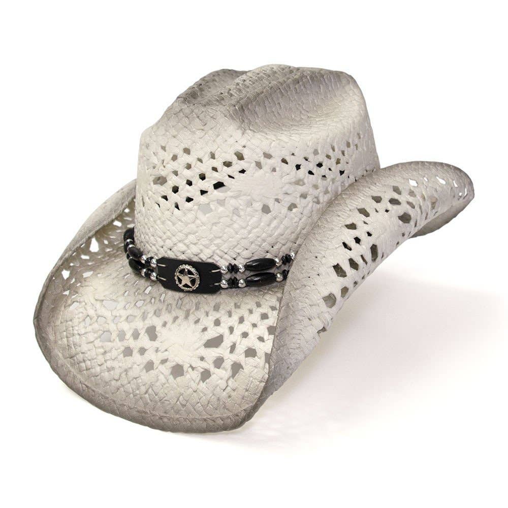 White & Gray Straw Western Hat