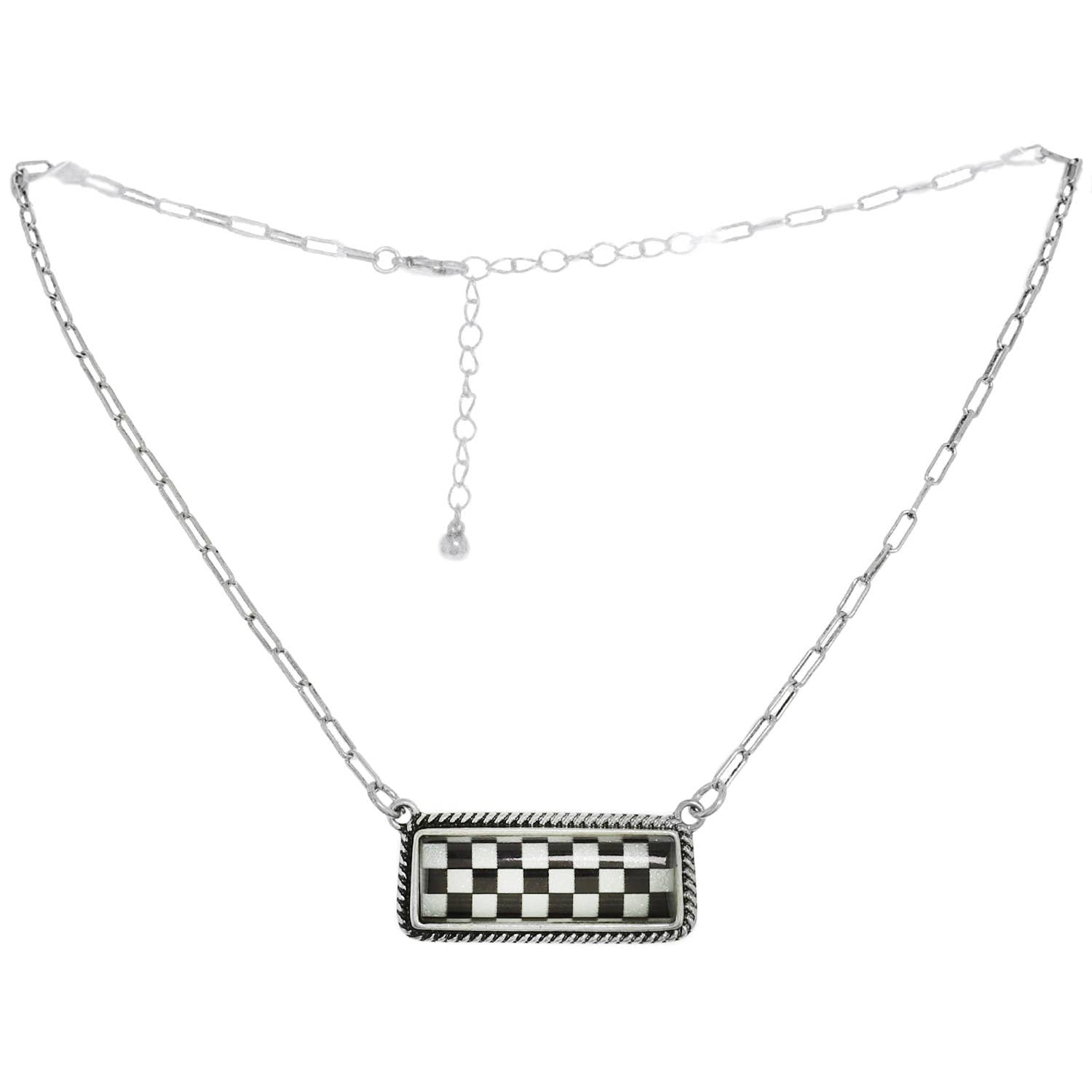 Western Checkerboard Bar Pendant Necklace