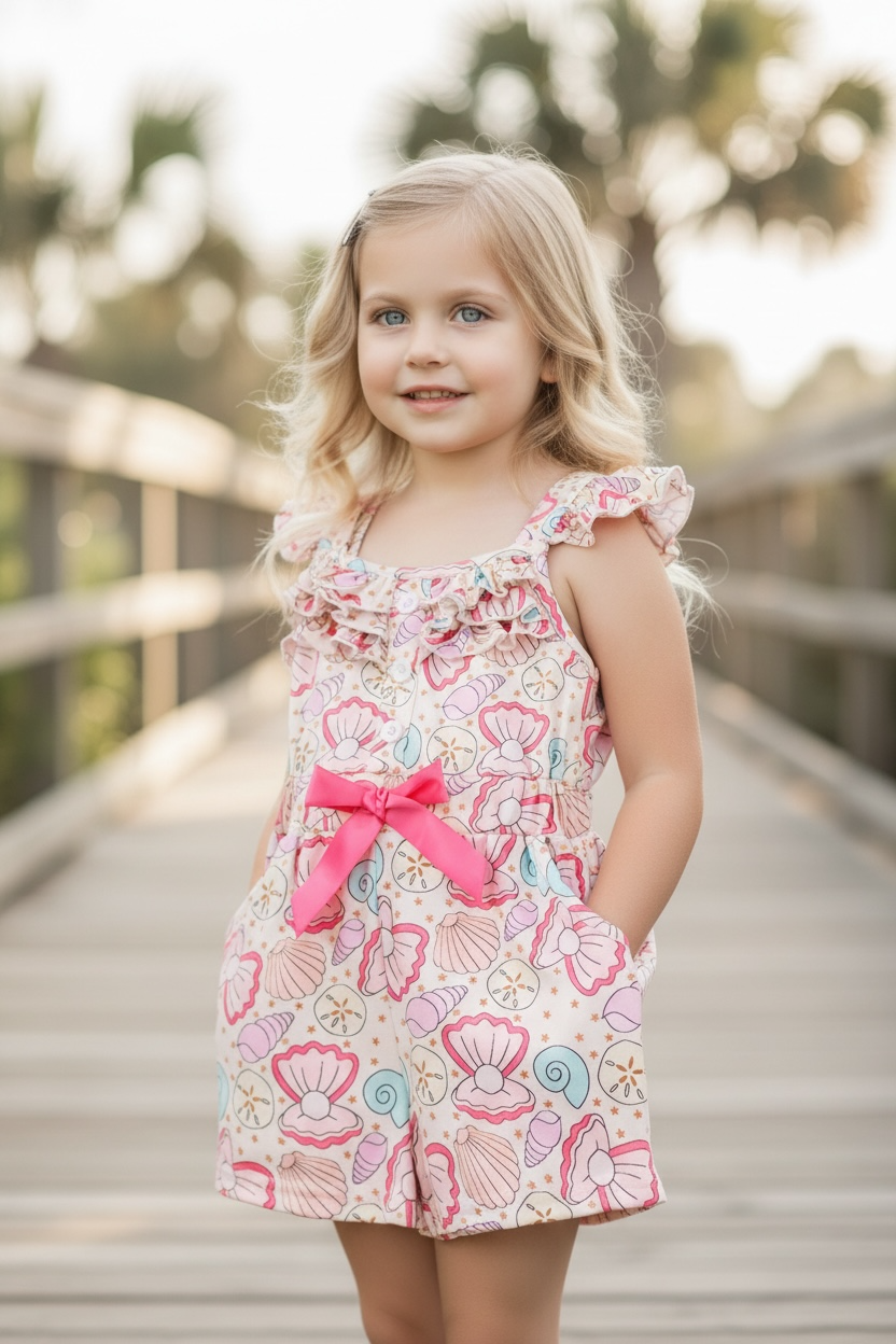 Seashell multi-printed girls romper.