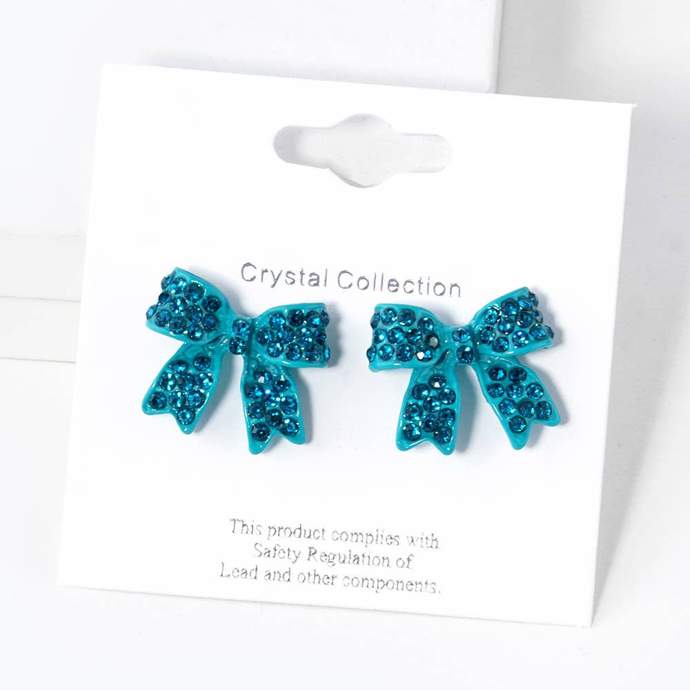 Crystal Rhinestone Pave Bow Stud Earrings