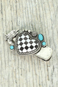 Western Turquoise Checker Heart and Cowboy Boot Hair Pin