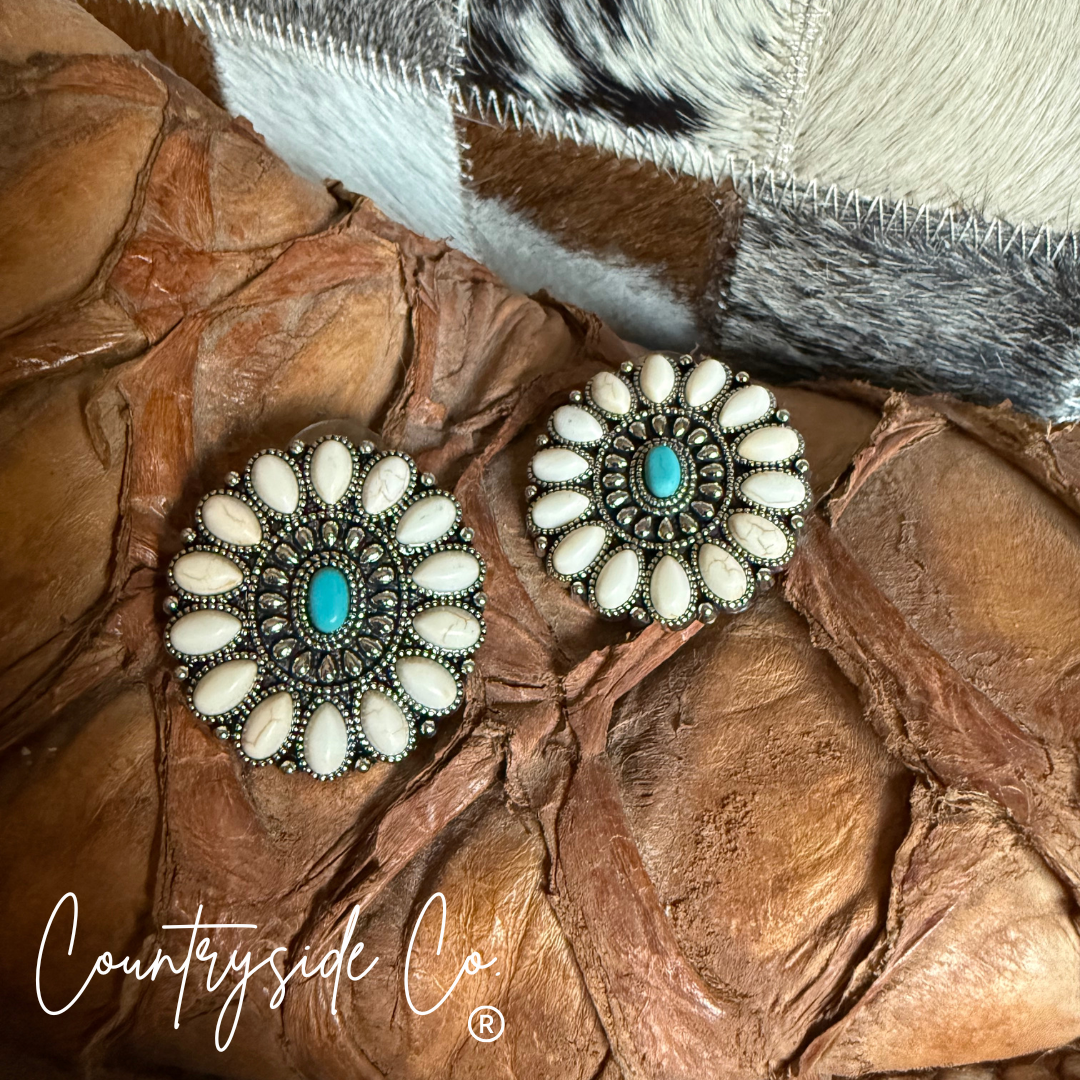Natural White Stone & Turquoise Earrings