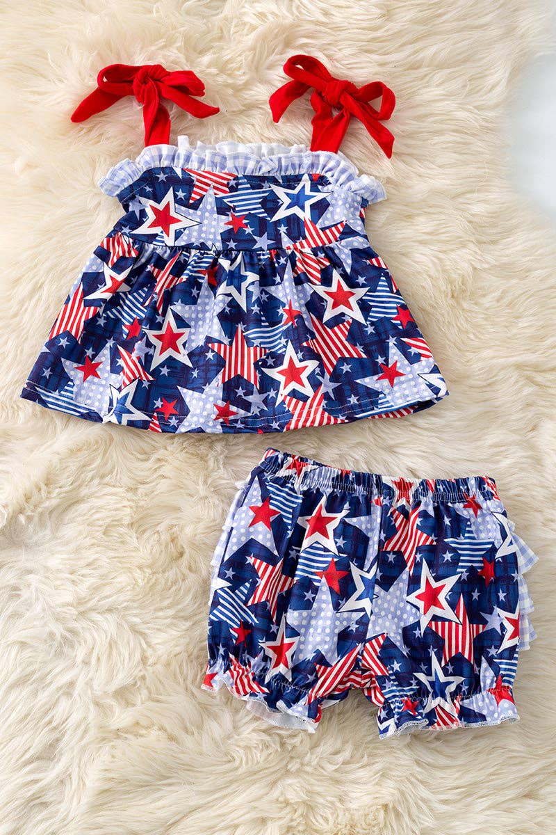 Patriotic star printed tunic & baby bloomers with ruffle butt.