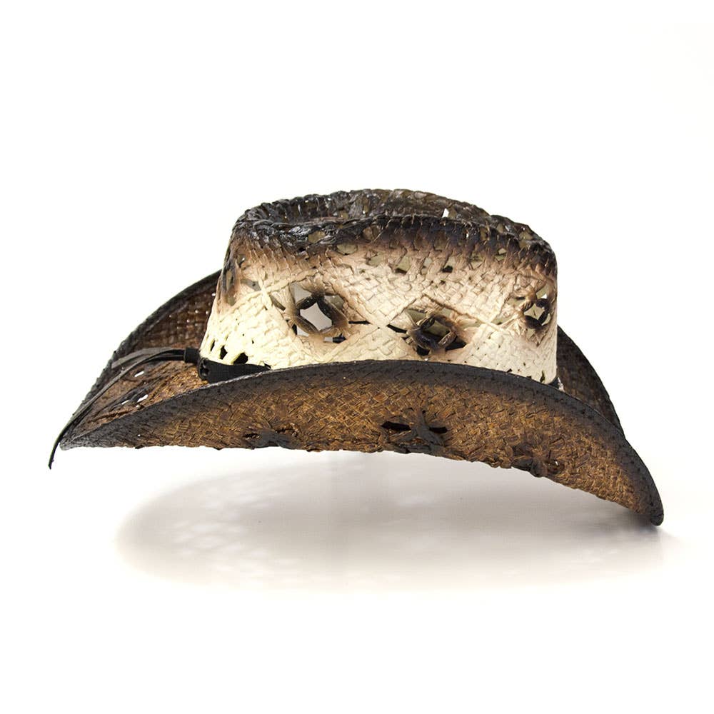 Brown Straw Western Pinch Front Hat