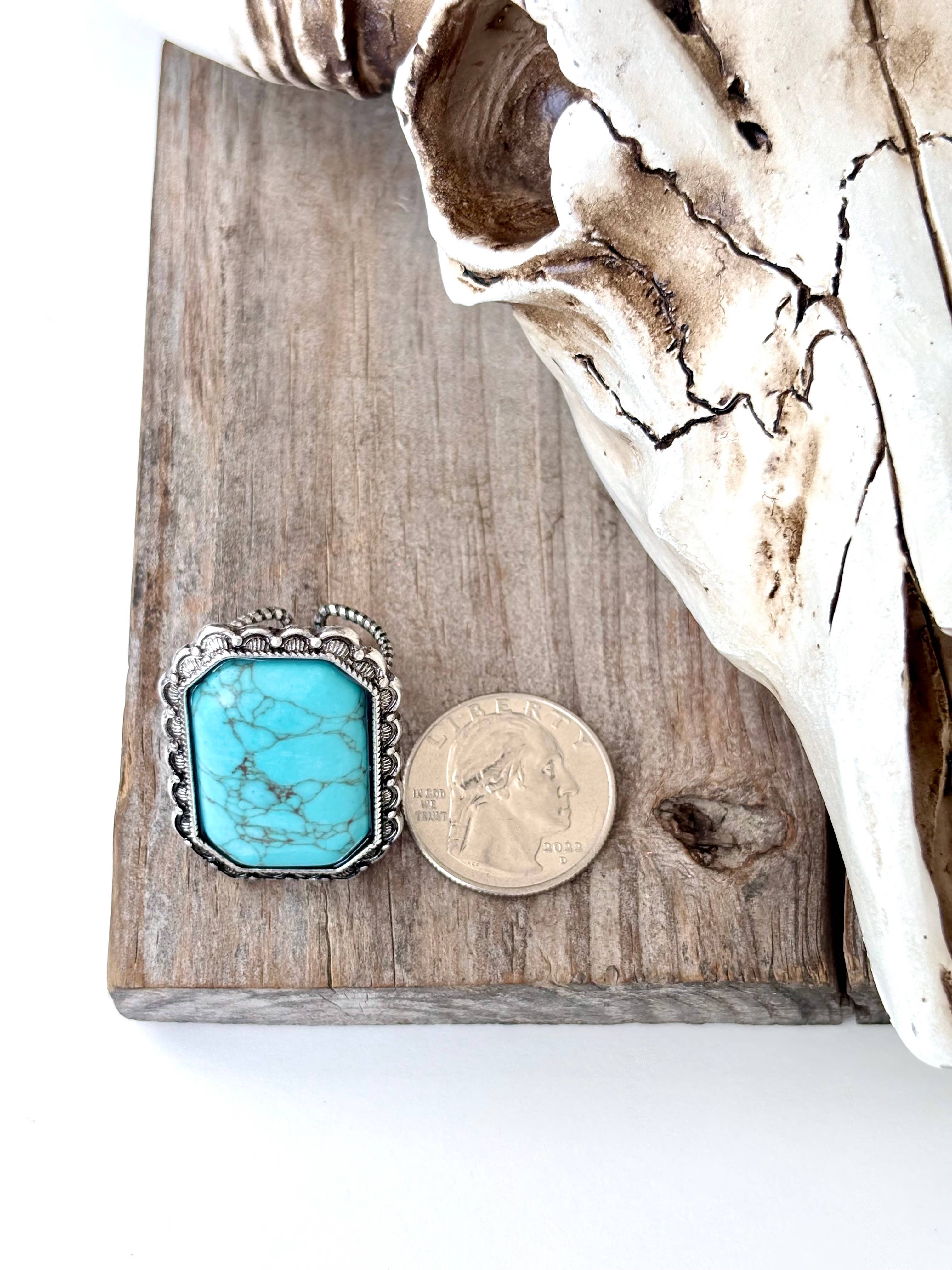 Western Style Turquoise Stone Adjustable Ring