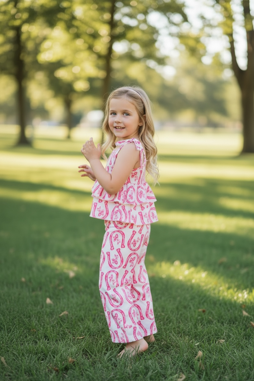 Shoe horse/ fuchsia floral printed 2 piece set.