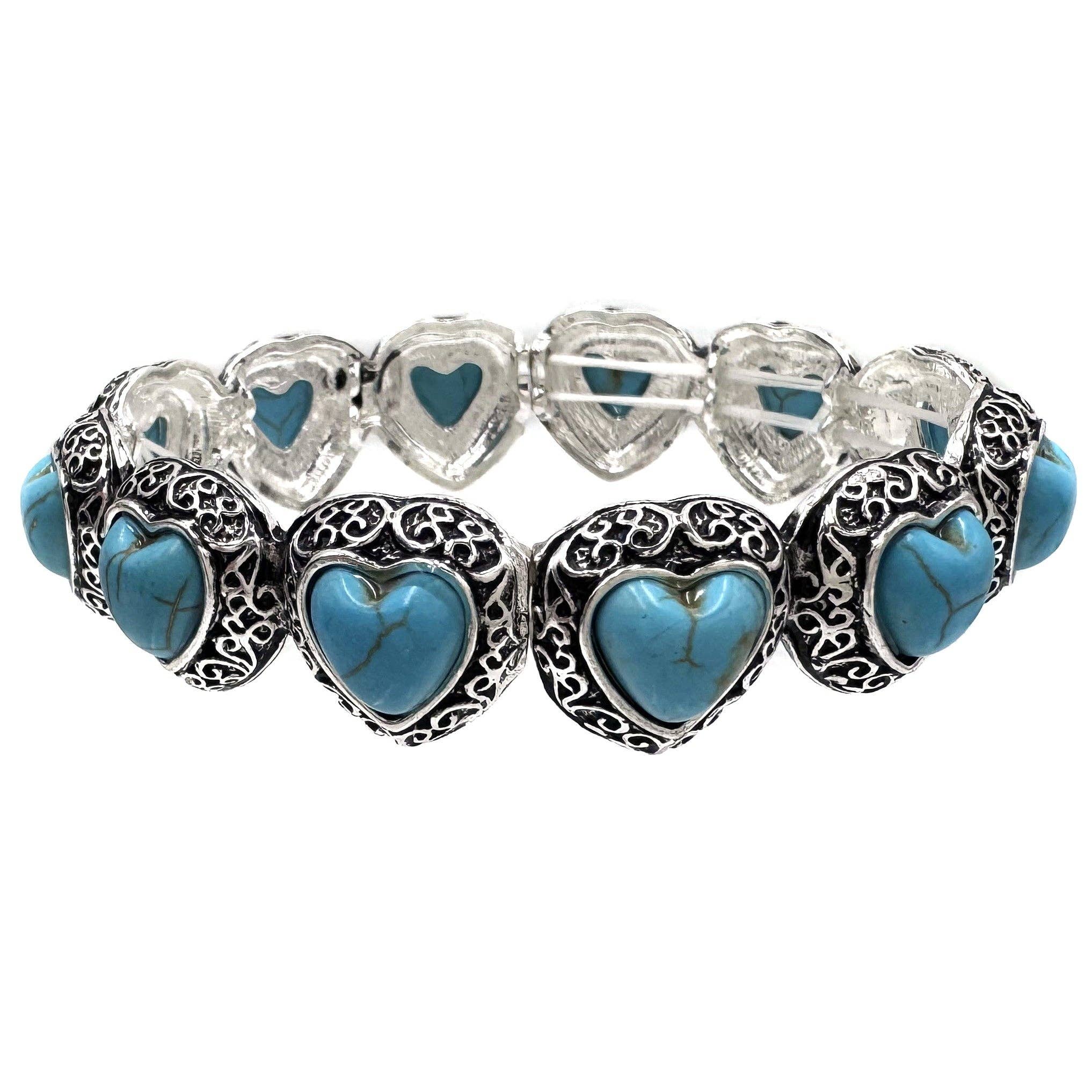 Turquoise Heart Silver Stretch Bracelet