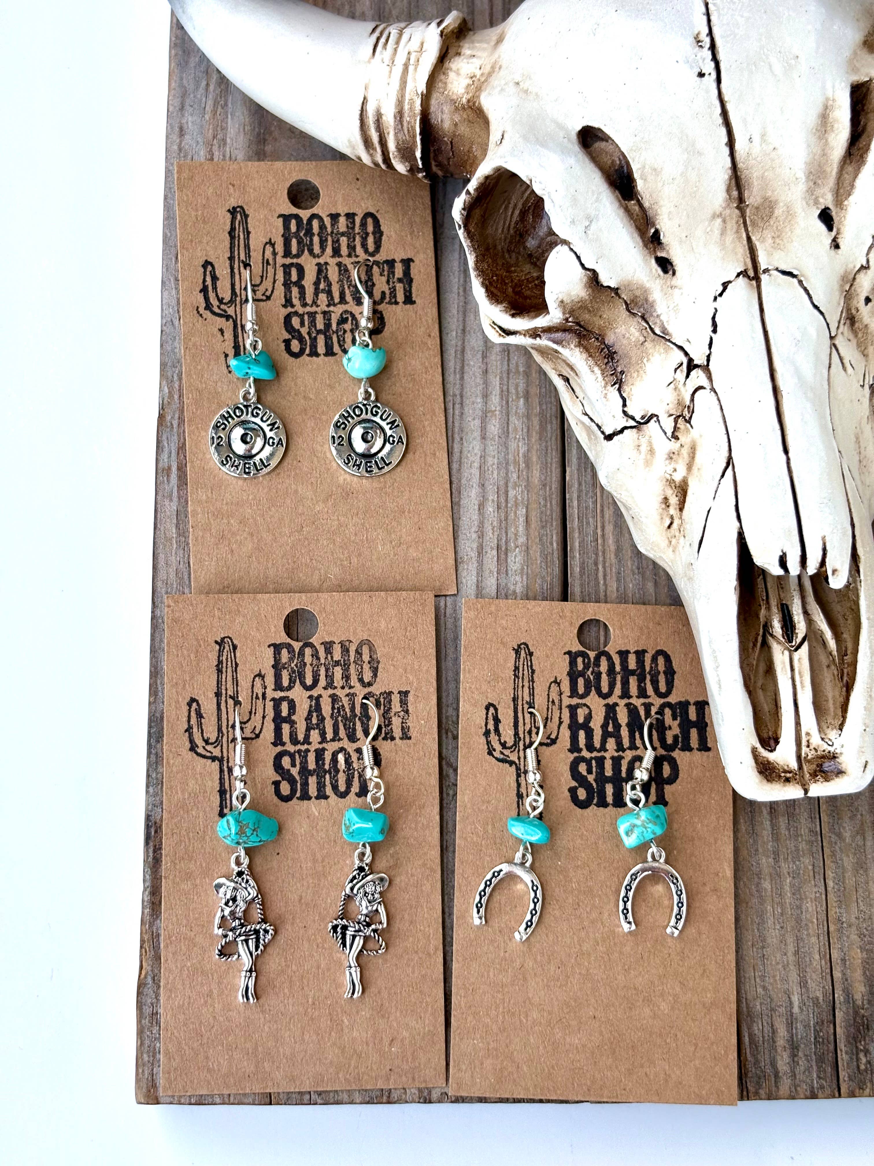 Western Style Turquoise Stone Dangle Earrings