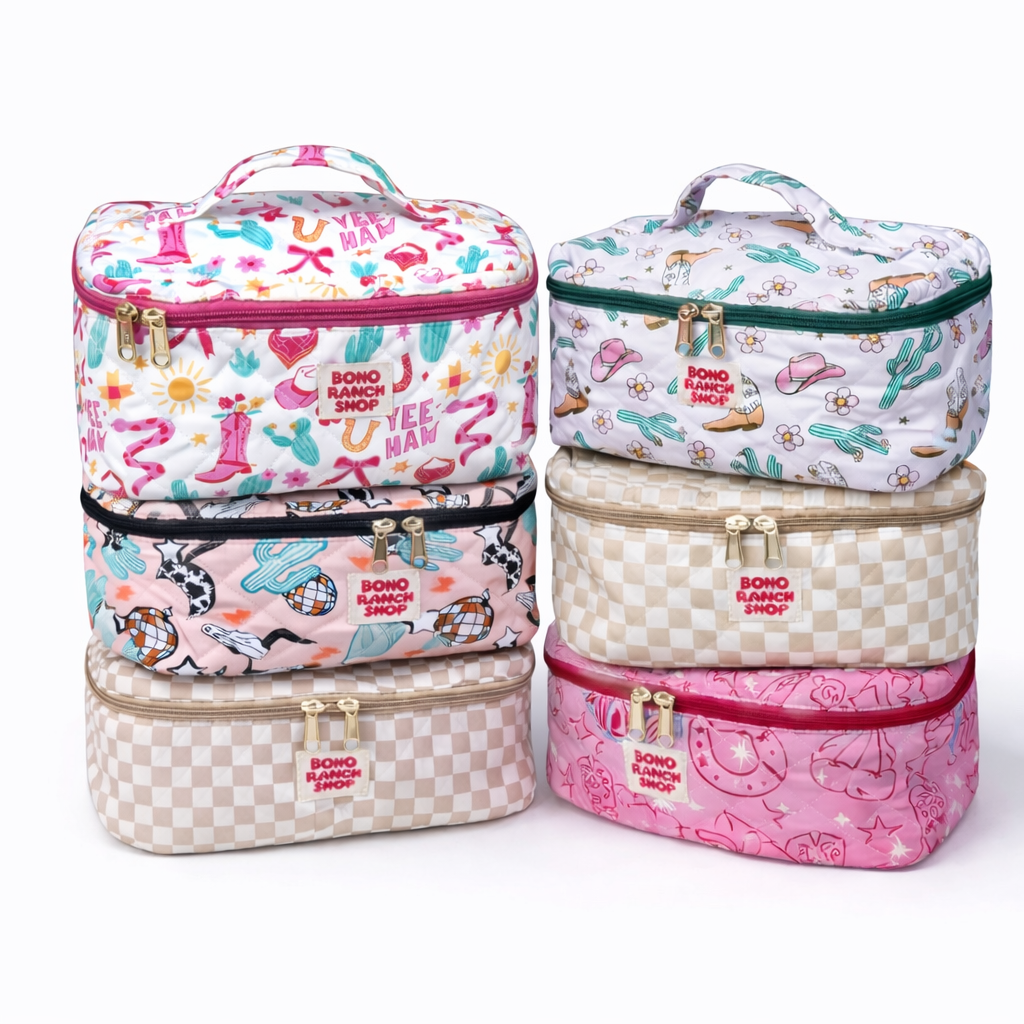 Quilted Western Makeup Bag Organizer | Cowgirl Cosmetic Bag