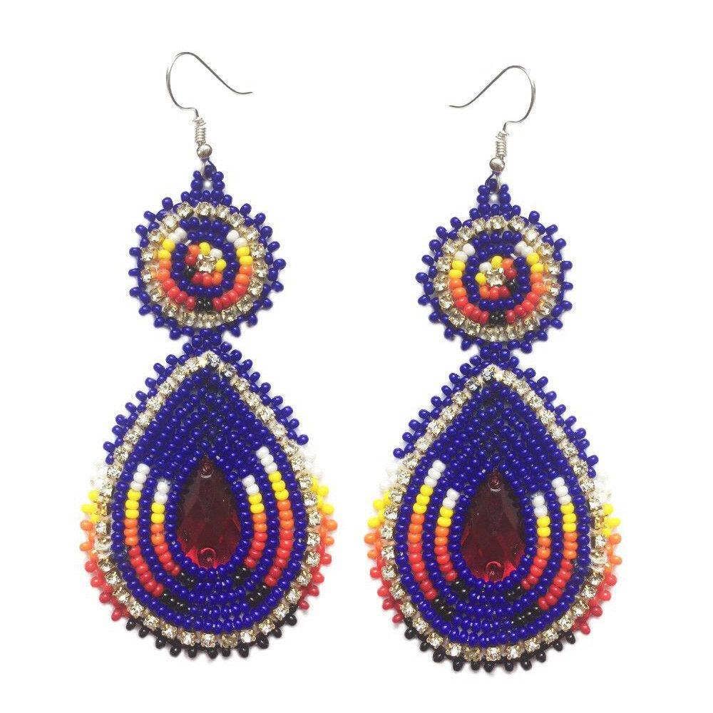Handmade Teardrop Czech Seed Bead Earrings - 3.5 inches long