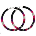 Handmade Native Style Hoop Earrings 3" - Black Pink Beaded
