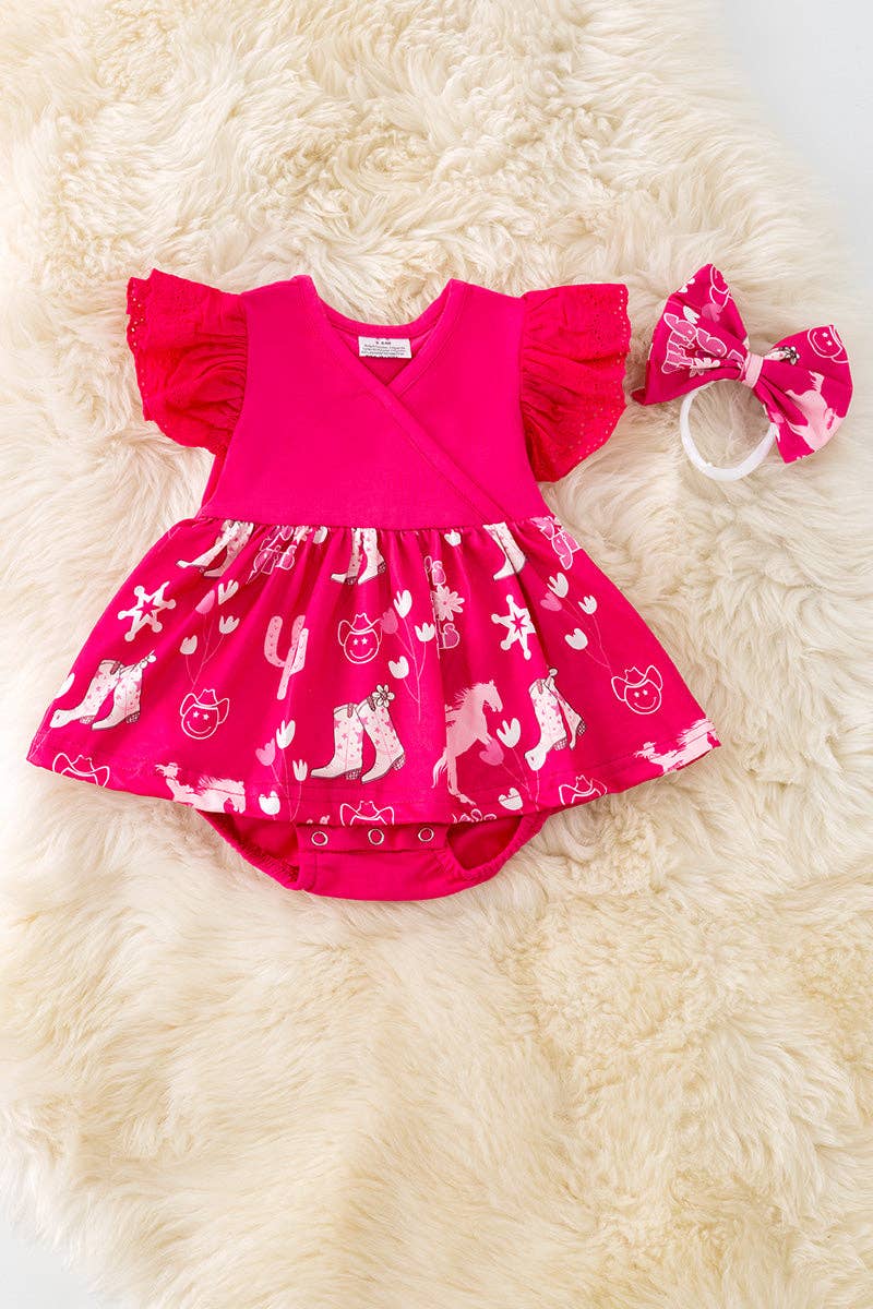 Fuchsia western printed bodysuit.