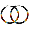 Handmade Native Style Hoop Earrings 3" - Black Fire Beaded