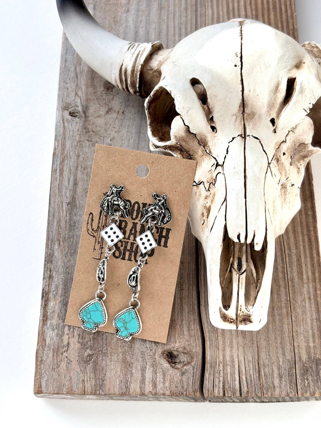 4 Tier Western Rodeo Dice Spade Stone Post Drop Earrings