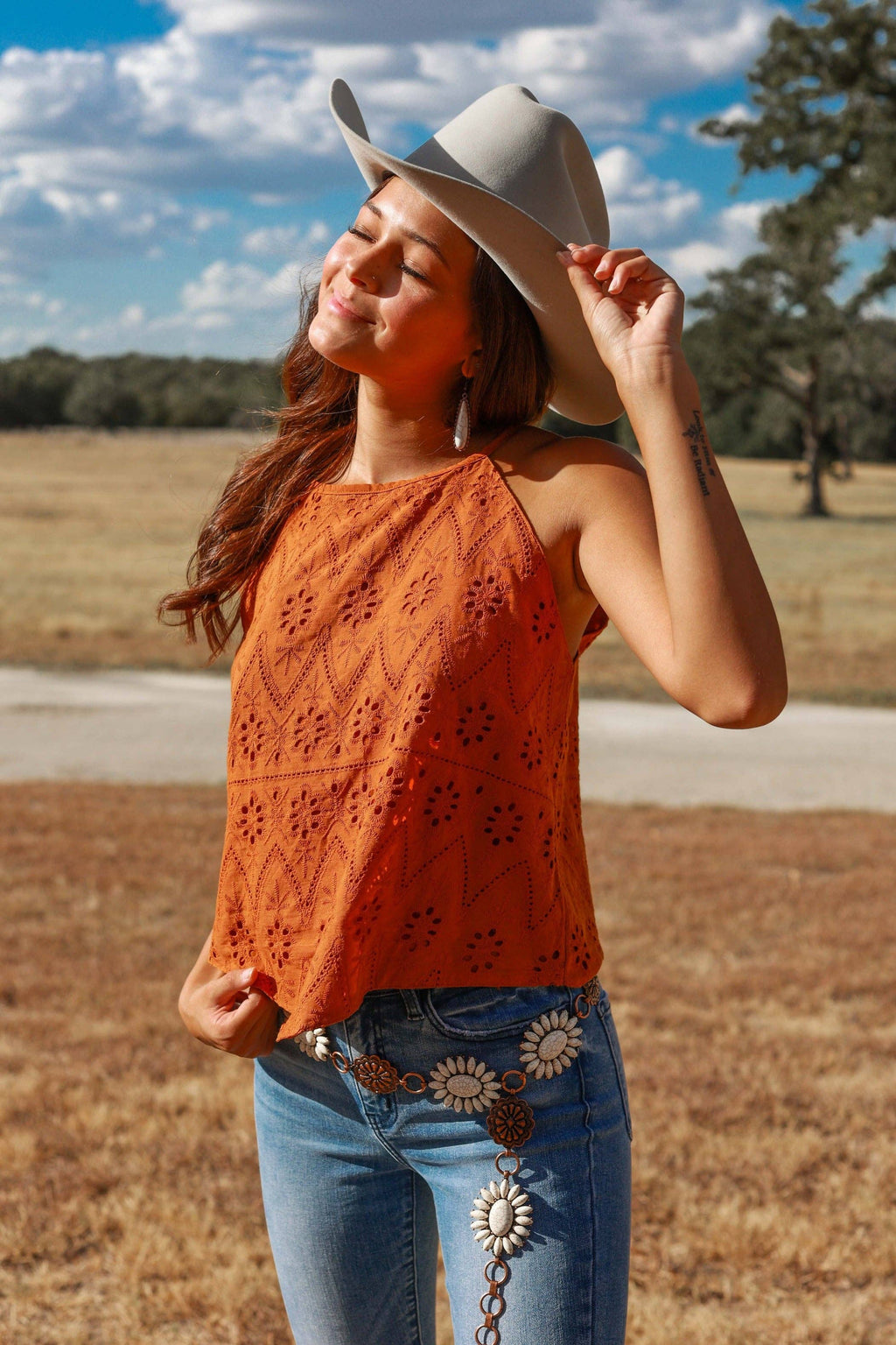 Try and Impress rust eyelet top
