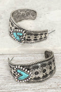 Western Rhinestone Turquoise Heart Hoop Earrings