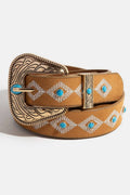 Turquoise Studs Western Concho Buckle Vegan Leather Belt