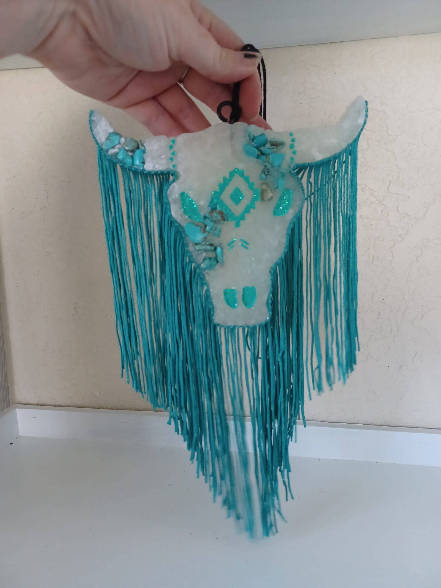 White and teal stones Freshie