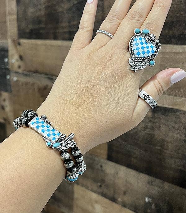 Checkered Heart Concho Ring