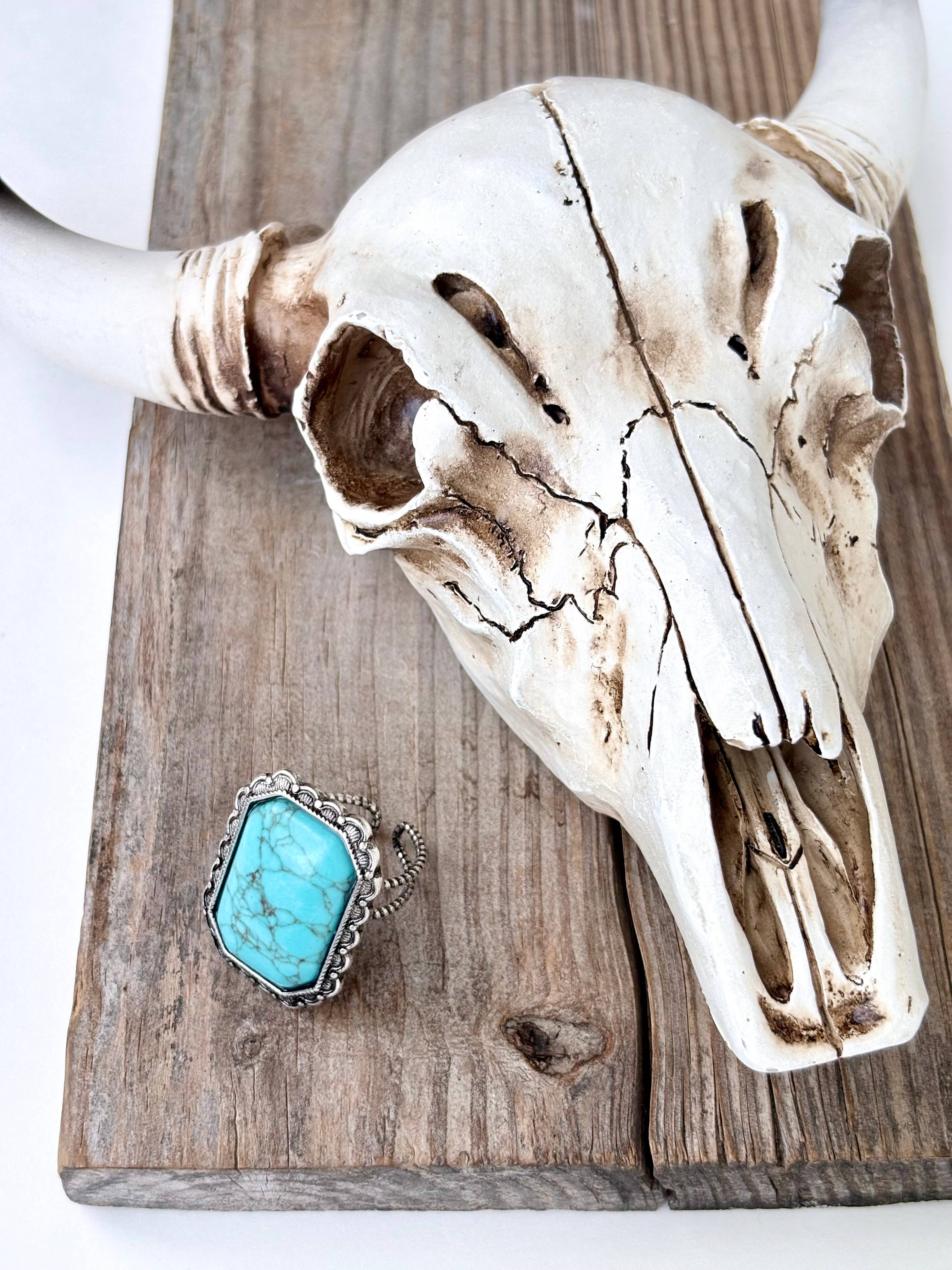Western Style Turquoise Stone Adjustable Ring