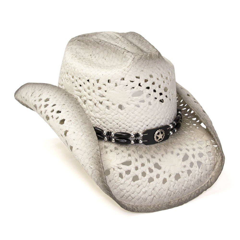 White & Gray Straw Western Hat