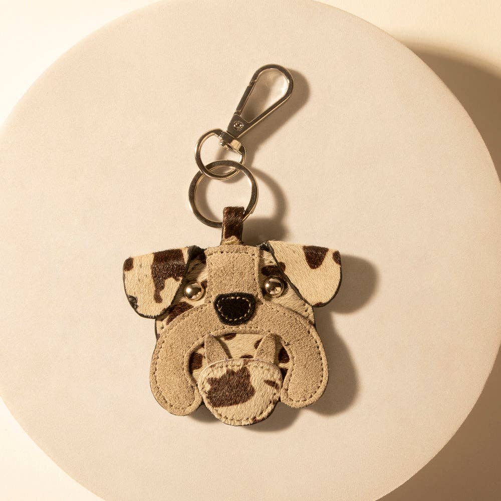 Dustpaw Hide Keychain in Desert Hide Mix – Handcrafted Cowhide Bulldog Charm