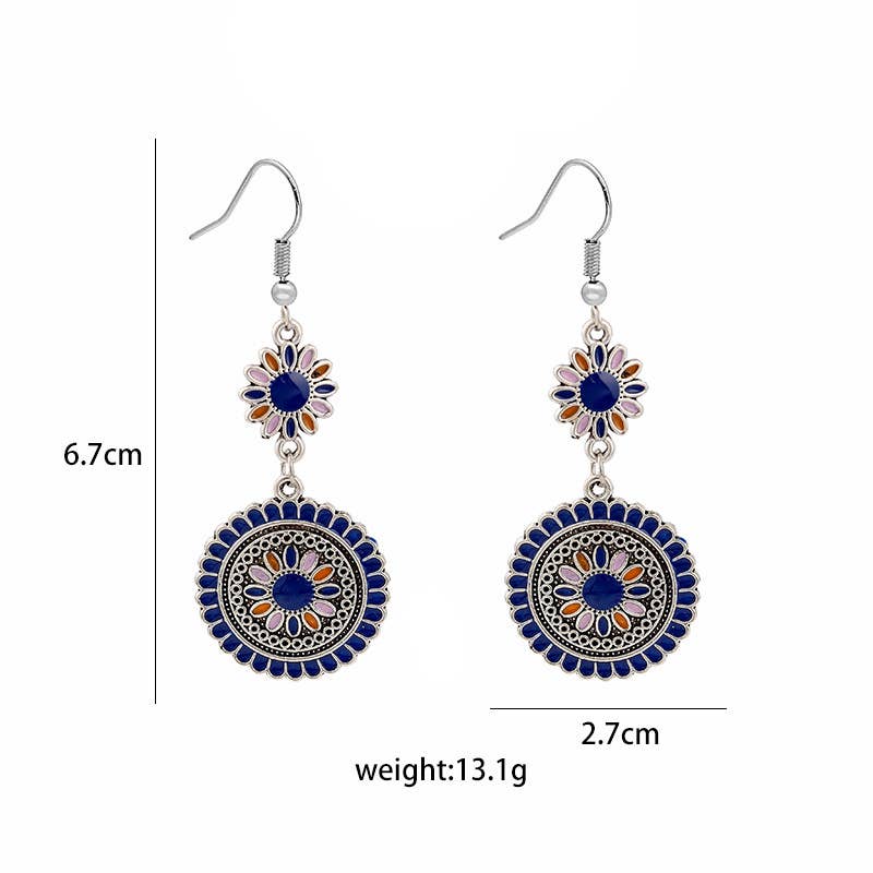 Bohemian - Style Floral Disc Dangle Earrings