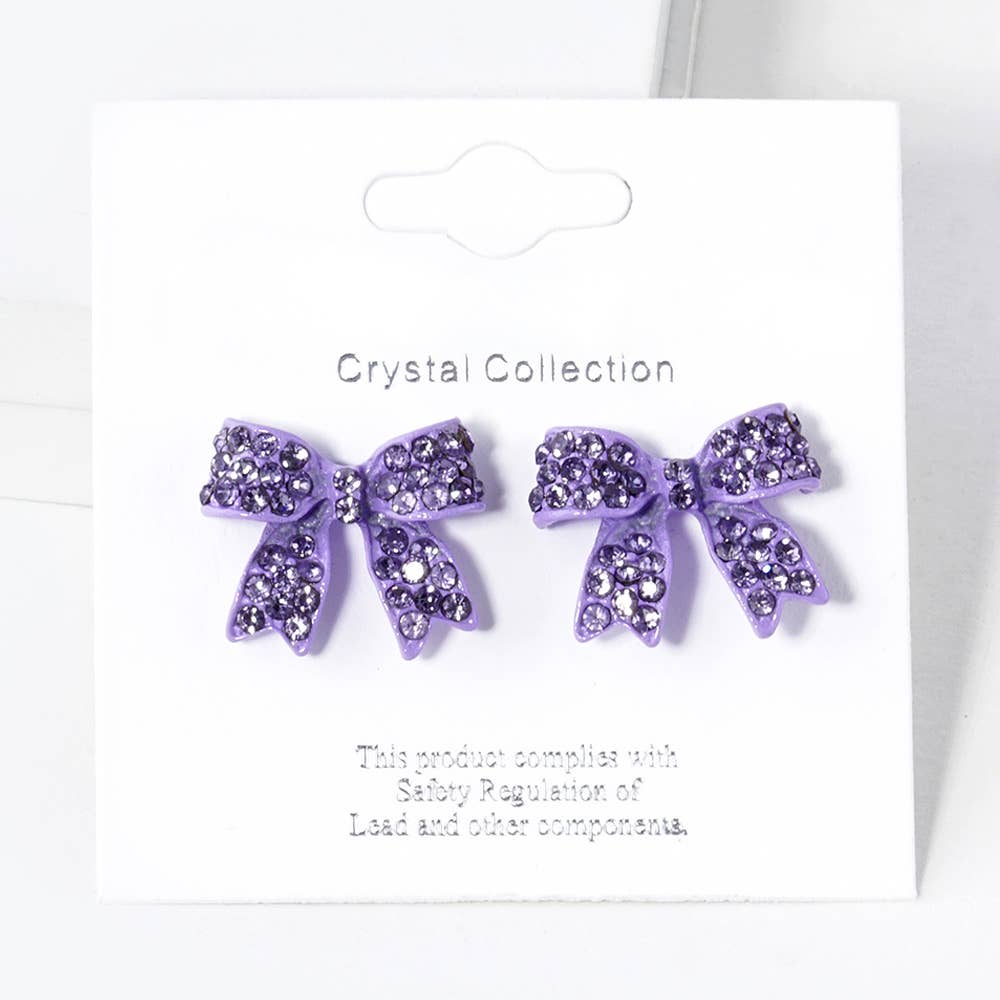 Crystal Rhinestone Pave Bow Stud Earrings