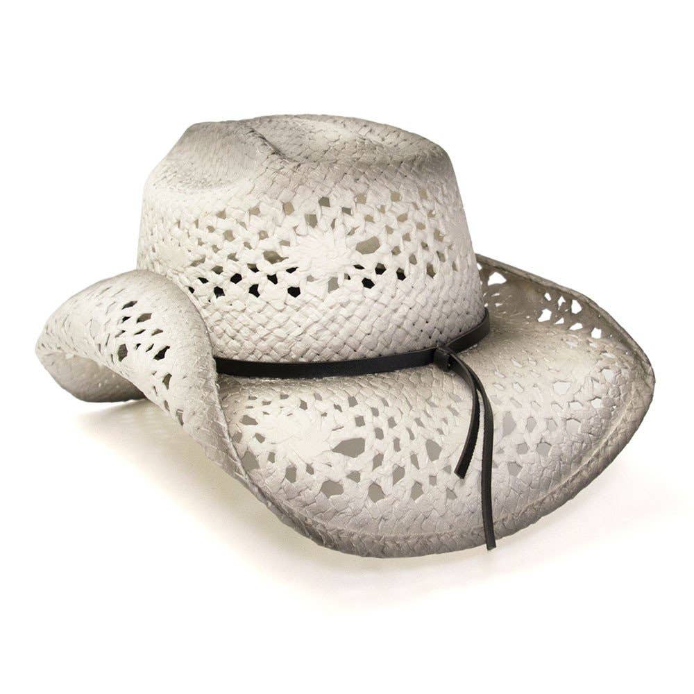 White & Gray Straw Western Hat