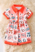 Checkered western girls romper with collar.