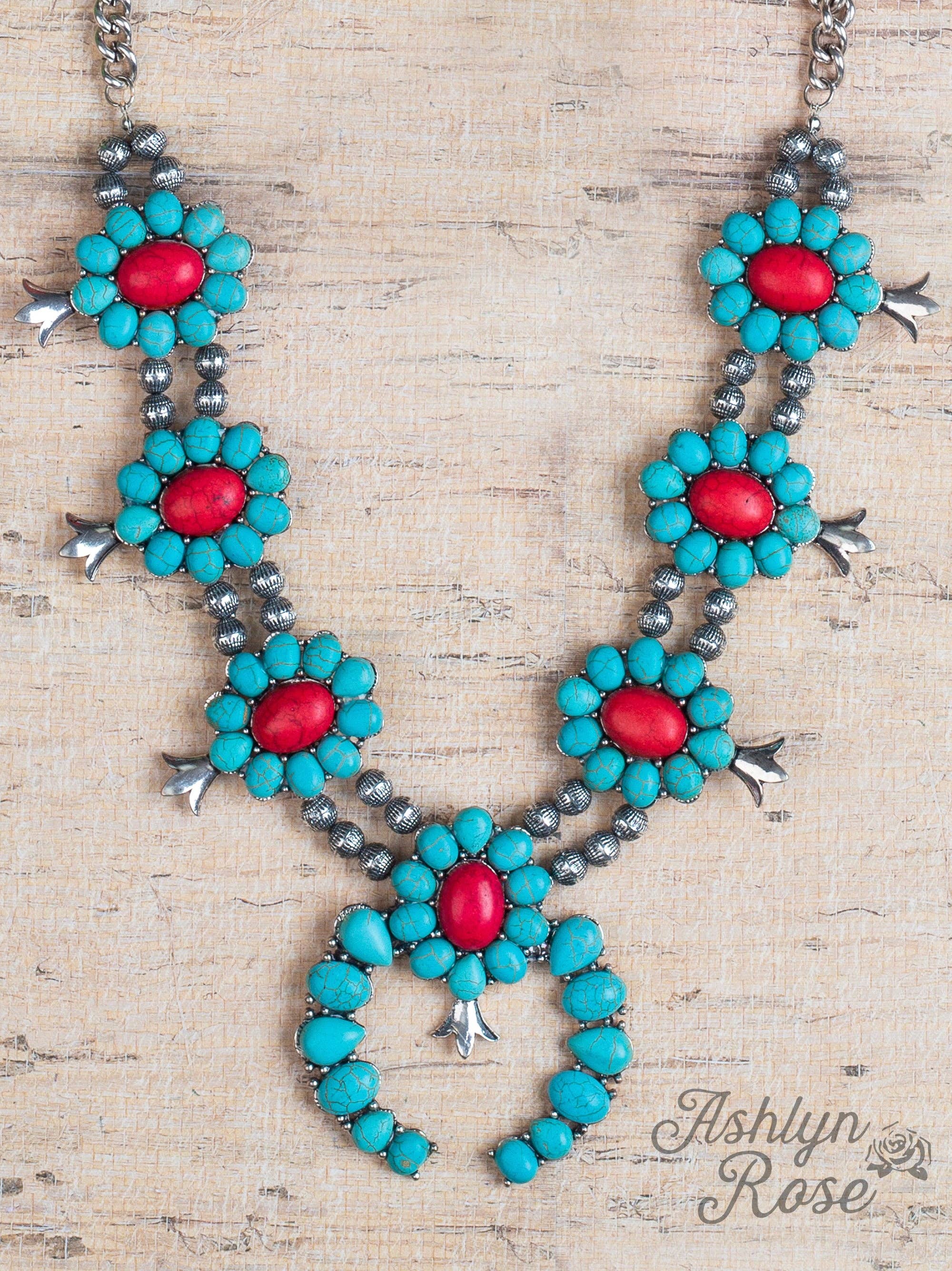 Give The Mitten Turquiose Squash Blossom with Centered Red S