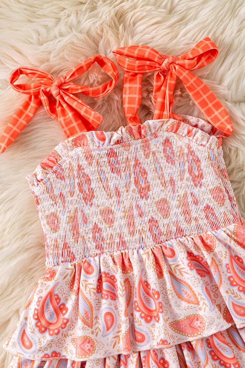 3 Tiered layered dress w/orange printed paisley.